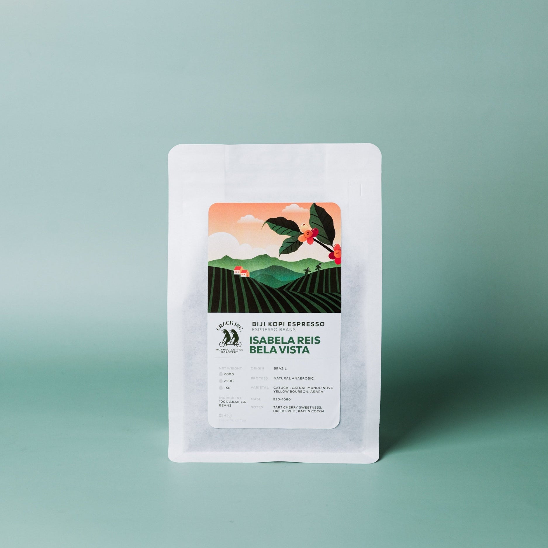 Crack Inc. Coffee package with scenic label